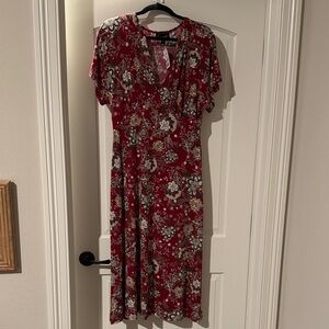 Connected Apparel Burgundy Floral Midi Dress